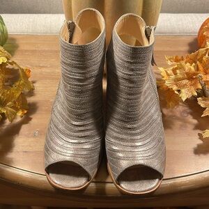 Paul Green Cayanne Leather Peep Toe Booties Silver Platinum UK 5 US 7.5